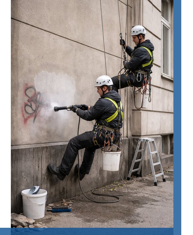 Удаление граффити с фасада в Белореченске от 4565 р. | ВЫСОТНИК-Блч