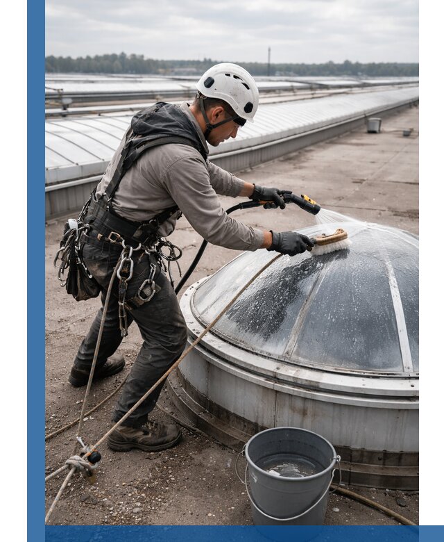 Мойка зенитных фонарей на кровле для промышленных объектов в Белореченске