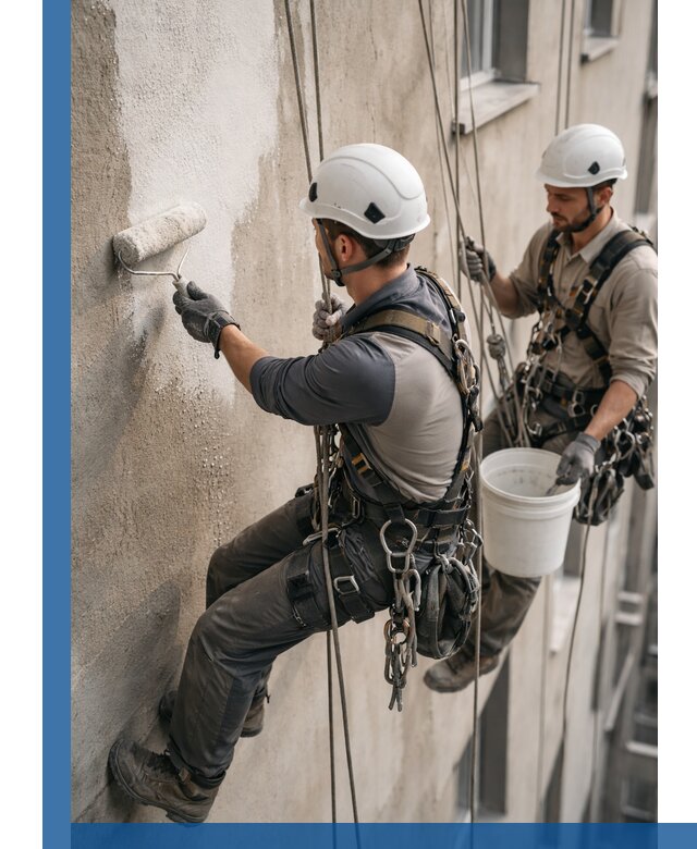 Грунтовка фасада на высоте в Белореченске промышленными альпинистами