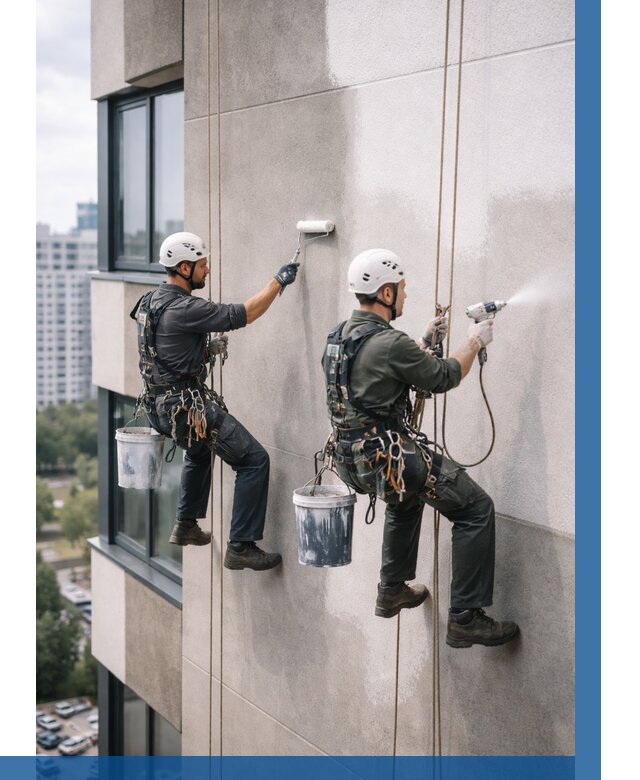 Покраска фасада альпинистами в Белореченске от 304 р. | ВЫСОТНИК-Блч