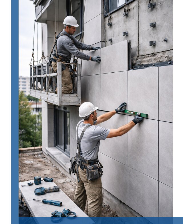 Монтаж керамогранита на фасад в Белореченске под ключ с гарантией качества