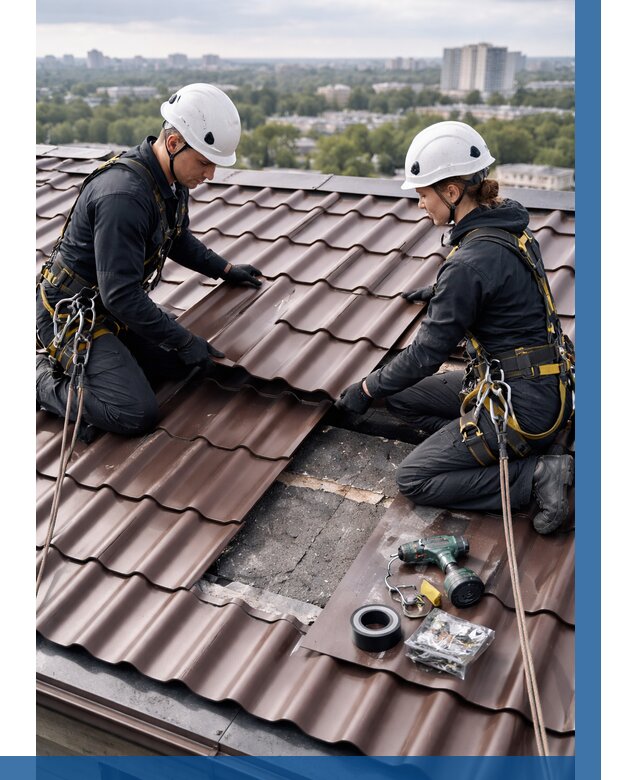 Ремонт металлочерепицы на крыше в Белореченске от 913 р. | ВЫСОТНИК-Блч