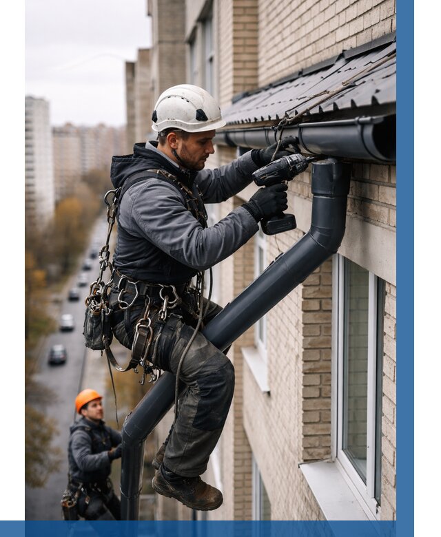 Монтаж водосточной системы на здании в Белореченске от 5072 р. | ВЫСОТНИК-Блч