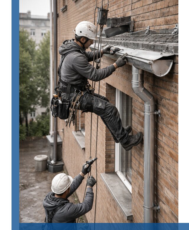 Монтаж водосточной системы на здании в Белореченске под ключ