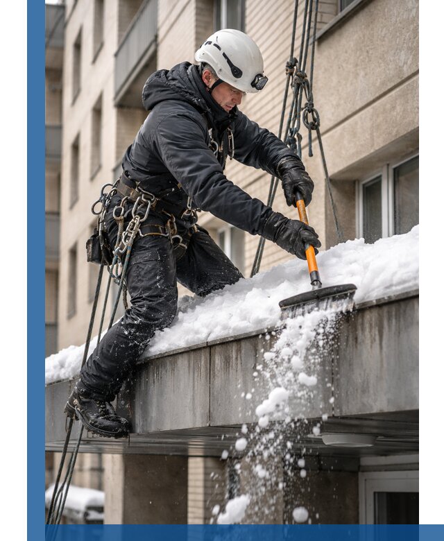 Очистка козырьков от снега в Белореченске круглогодично безопасно