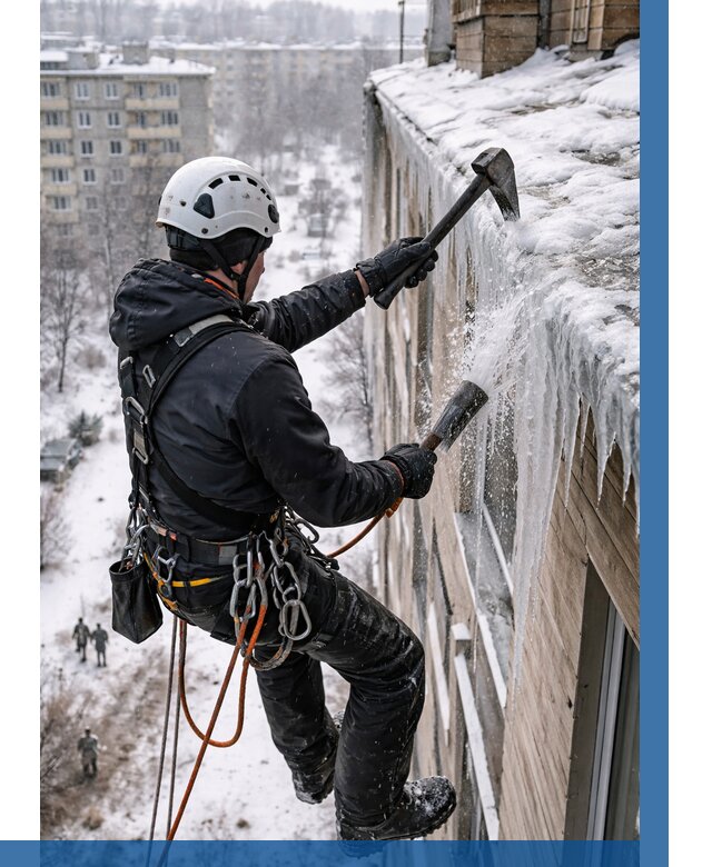 Сбивание сосулек с крыши в Белореченске по цене от 4565 р. | ВЫСОТНИК-Блч