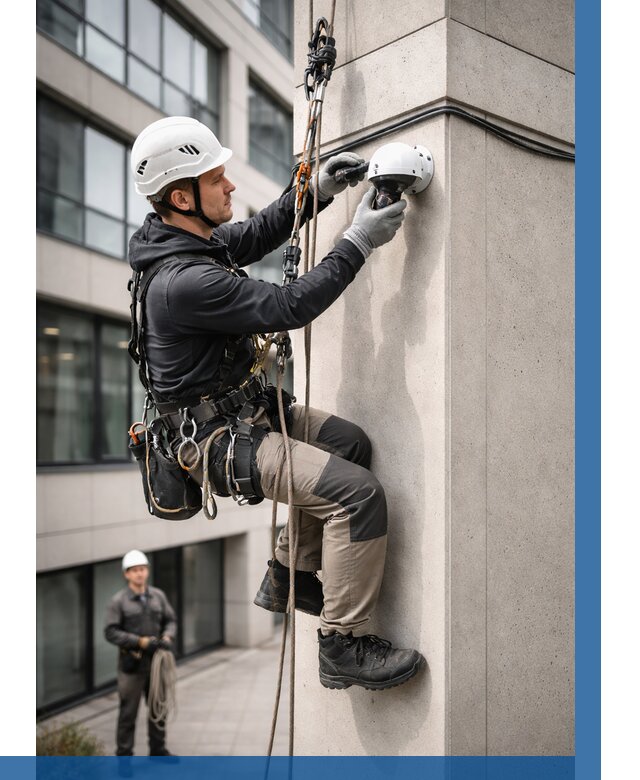 Монтаж камер видеонаблюдения на фасаде в Белореченске от 8622 р.-ВЫСОТНИК-Блч