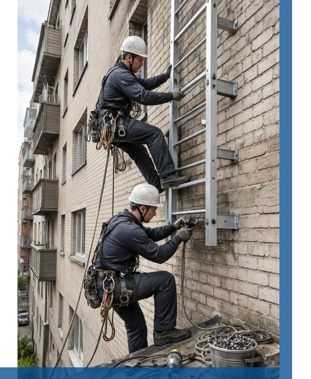 Монтаж пожарной лестницы в Белореченске от 25360 р заказать у ВЫСОТНИК-Блч