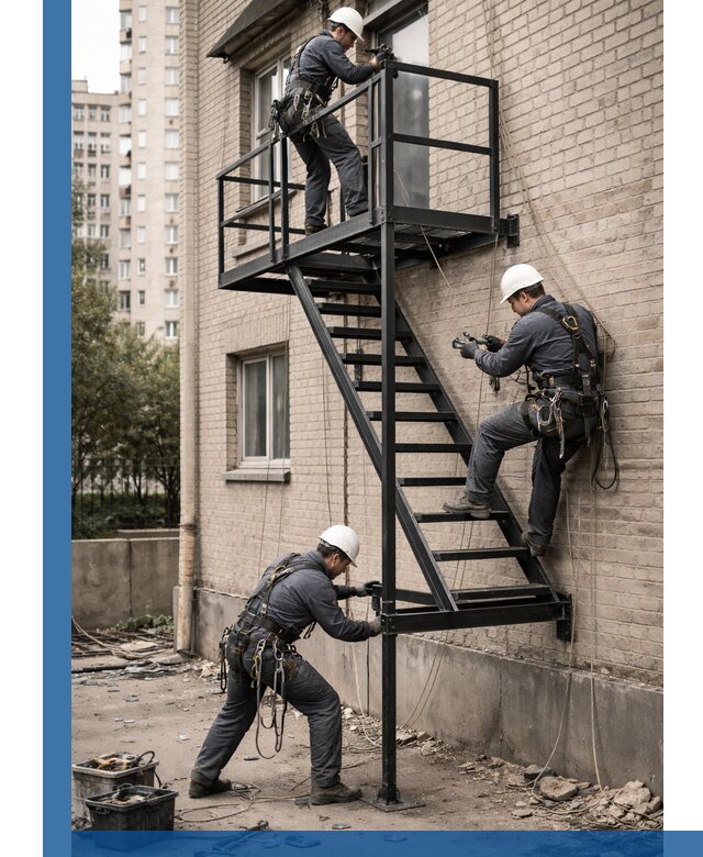 Монтаж пожарной лестницы в Белореченске, установка и крепление