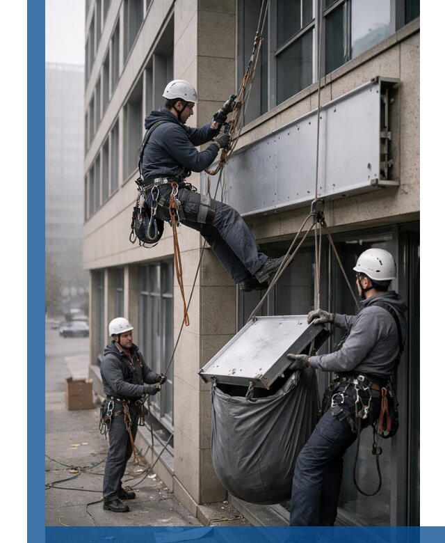 Демонтаж рекламной вывески с высотными работами в Белореченске