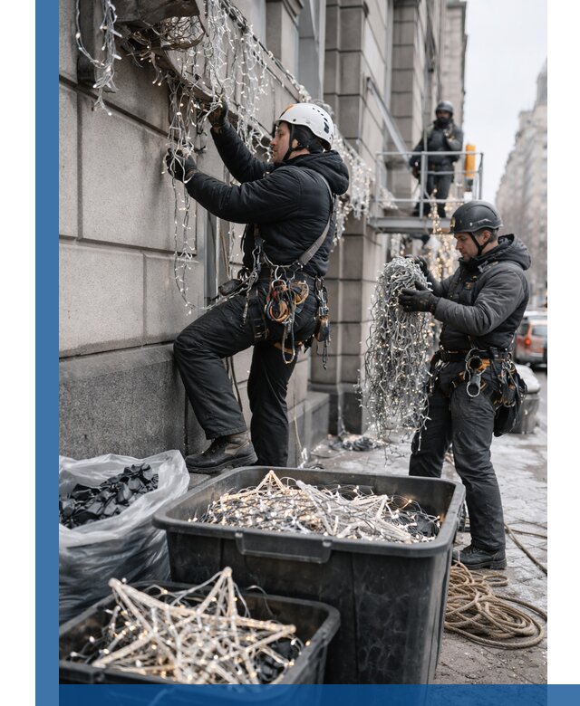 Демонтаж новогоднего оформления и гирлянд в Белореченске