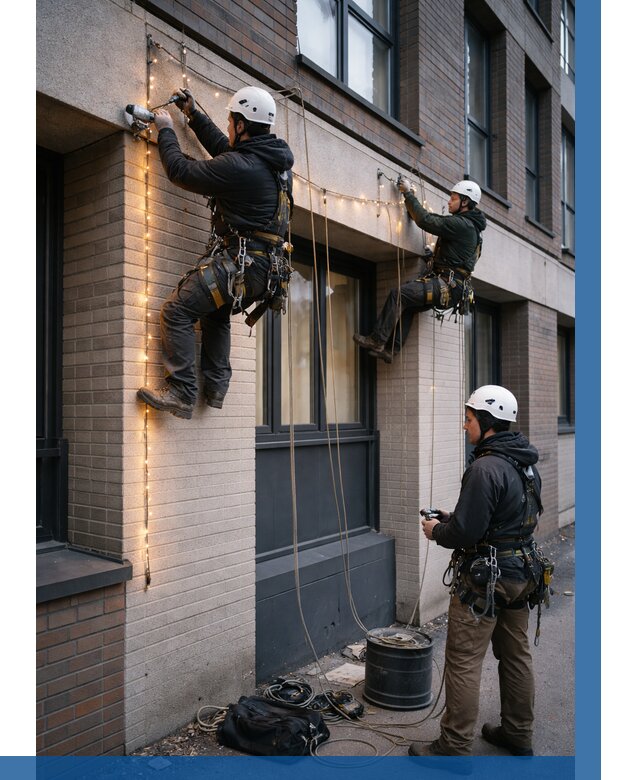 Монтаж гирлянд на фасаде в Белореченске от 3550 р. | ВЫСОТНИК-Блч