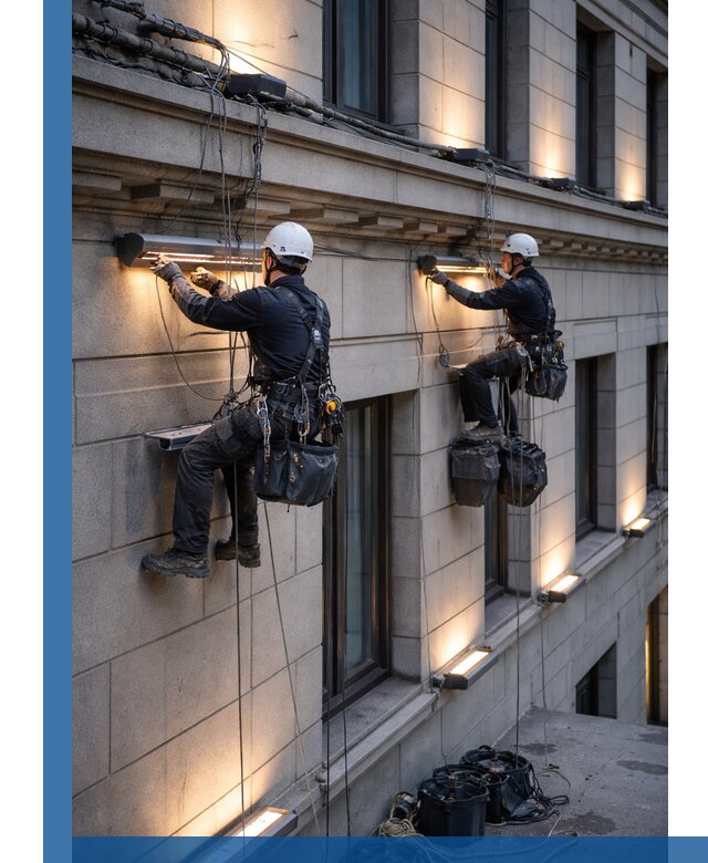 Монтаж архитектурной подсветки фасадов зданий в Белореченске