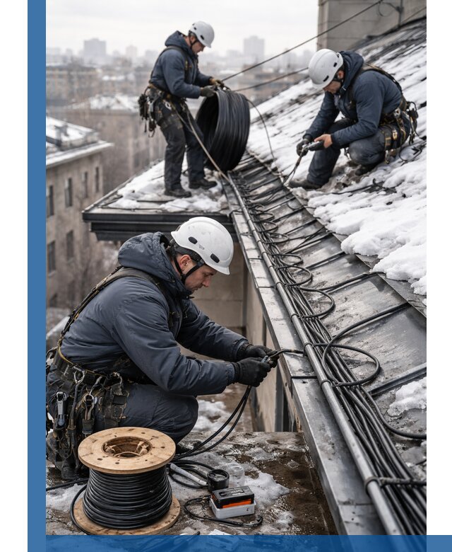 Монтаж греющего кабеля на кровле в Белореченске под ключ