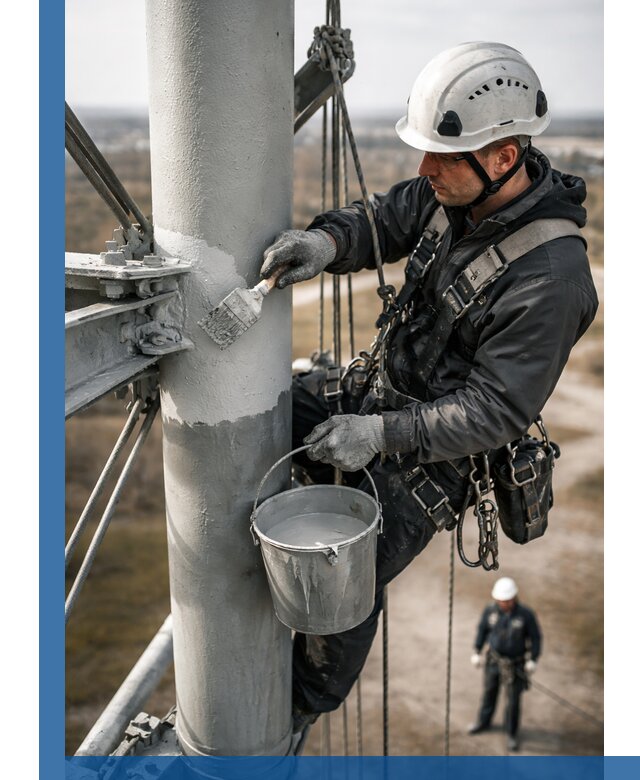 Покраска мачт связи в Белореченске промышленными альпинистами